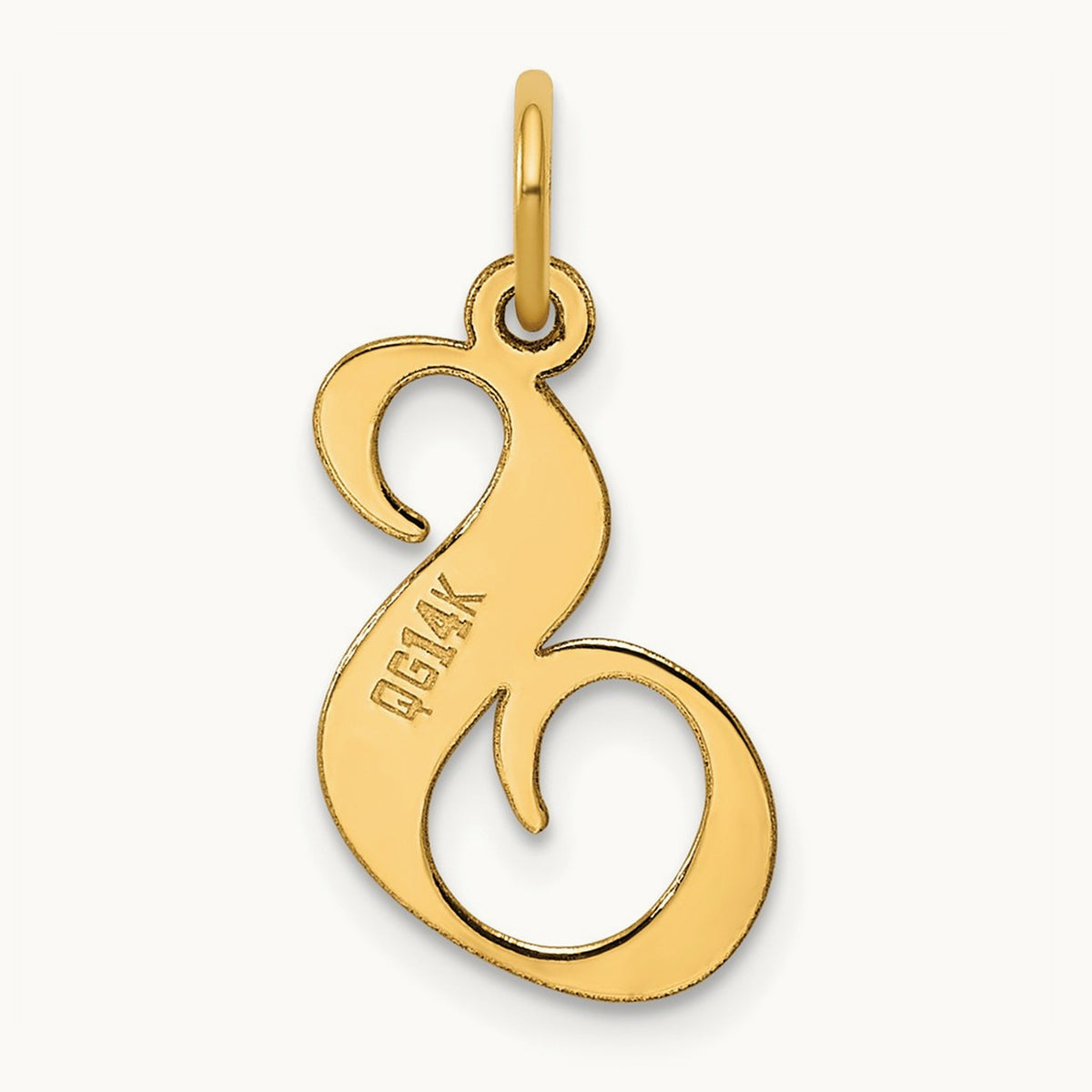 Medium Fancy Script Initial Charm — 14K Yellow Gold, S