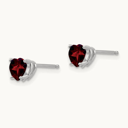 Heart Garnet Earrings, 5mm, 14K White Gold