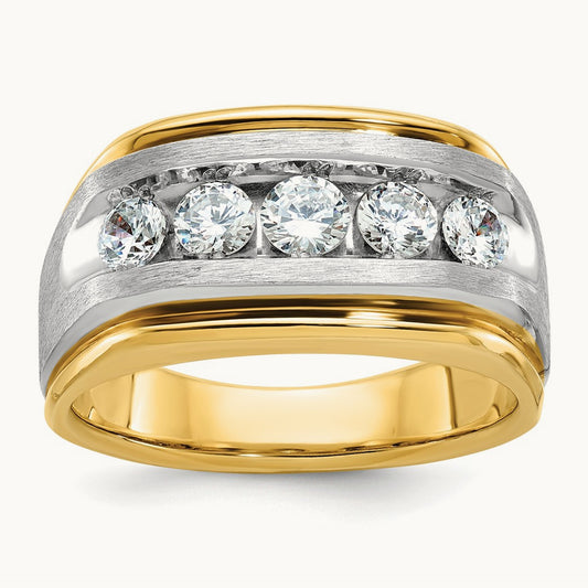 14ktt IBGoodman Men's Polished Satin & Grooved 5-Stone Diamond Ring