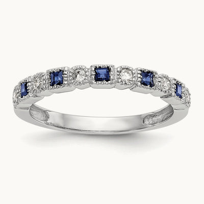 Diamond w/Sapphire Band, 14K White Gold