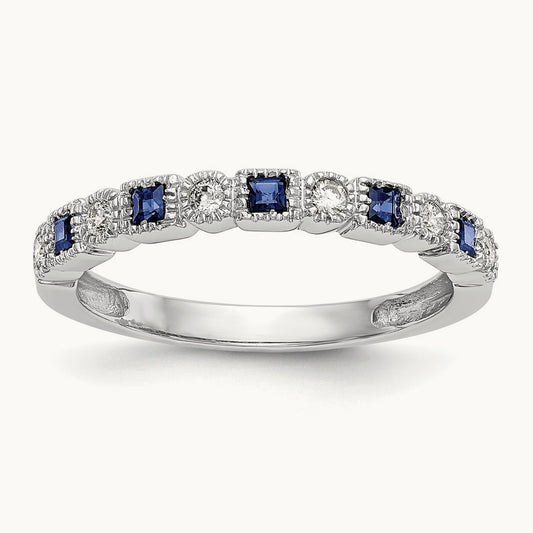 Diamond w/Sapphire Band, 14K White Gold