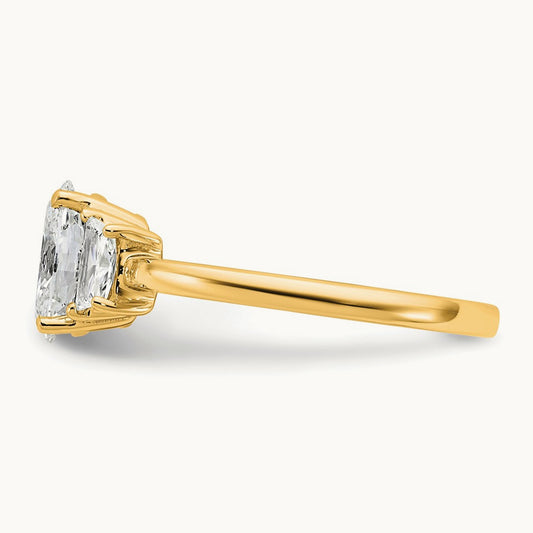 Oval/Trapezoid 3 Stone Engagement Ring, 1.25-4.00 ct tw Lab-Grown Diamond — 1 3/8 ct, 14K Yellow Gold