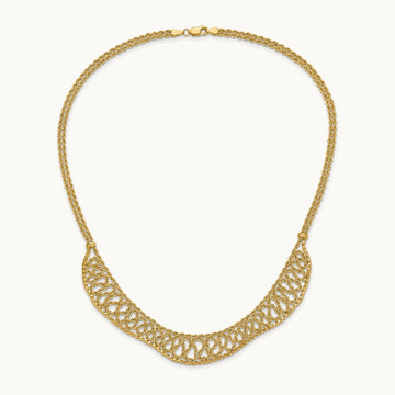 D/C Braided Rope Chain Fancy Front Drape Necklace, 14K