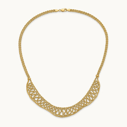 D/C Braided Rope Chain Fancy Front Drape Necklace, 14K