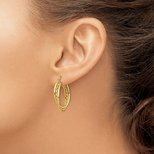 Polished Rope Twisted Hoop Earrings — 14K Yellow Gold
