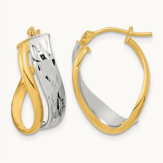 Diamond-cut and Polished Earrings, 14K Two-tone