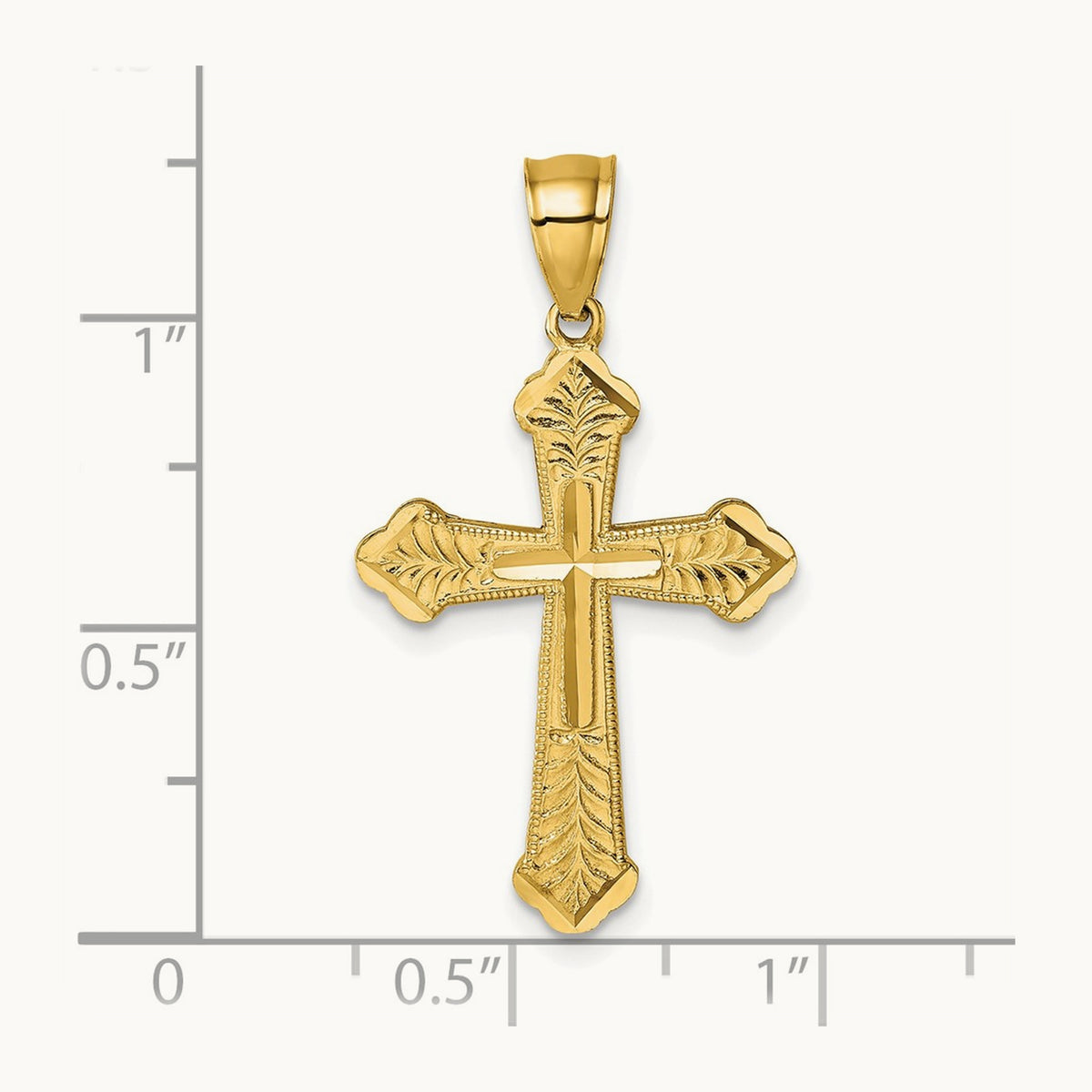 Polished Diamond-cut Textured Fancy Cross Pendant — 14k Yellow Gold