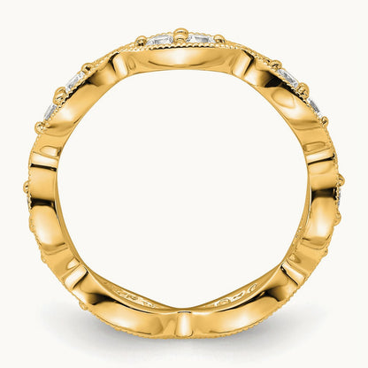 Polished Vintage Pave Diamond Eternity Band, 14K Gold — 14K Yellow Gold