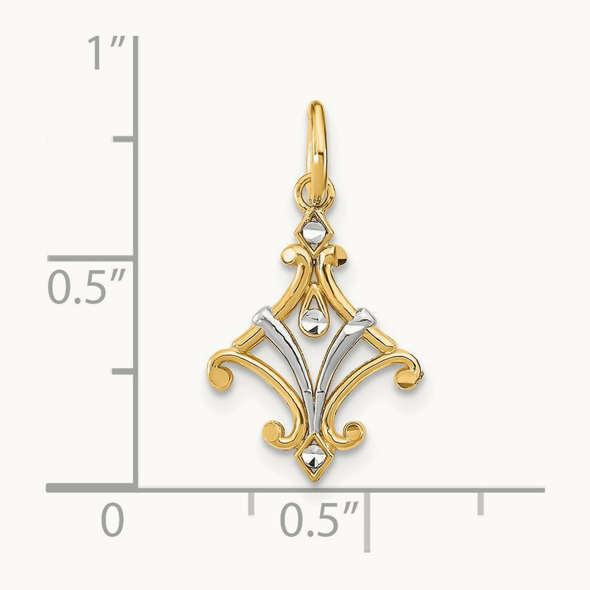 w/Rhodium D/C Chandelier Style Charm, 14K