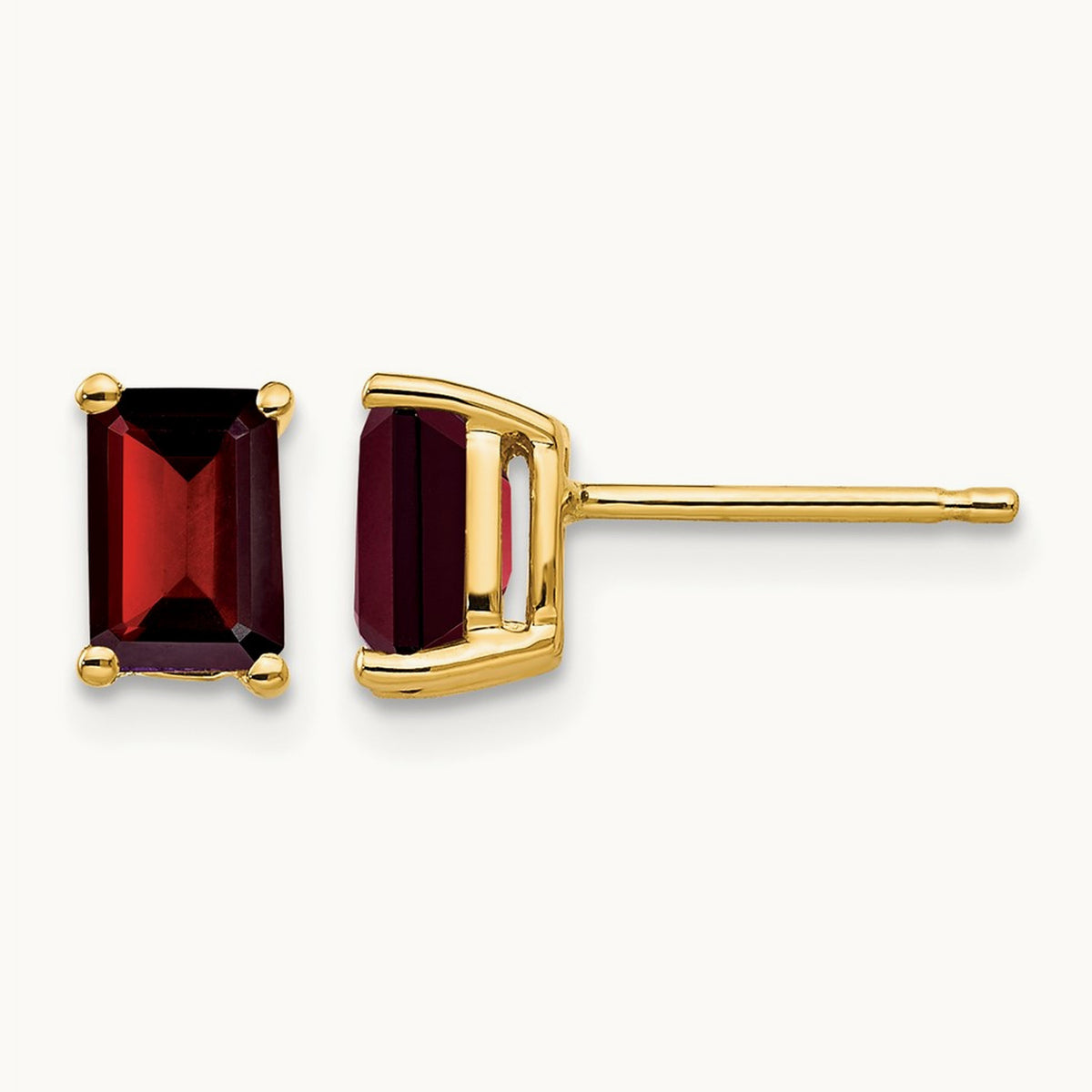 6x4mm Emerald Cut Garnet Earrings, 14K