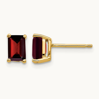 6x4mm Emerald Cut Garnet Earrings, 14K