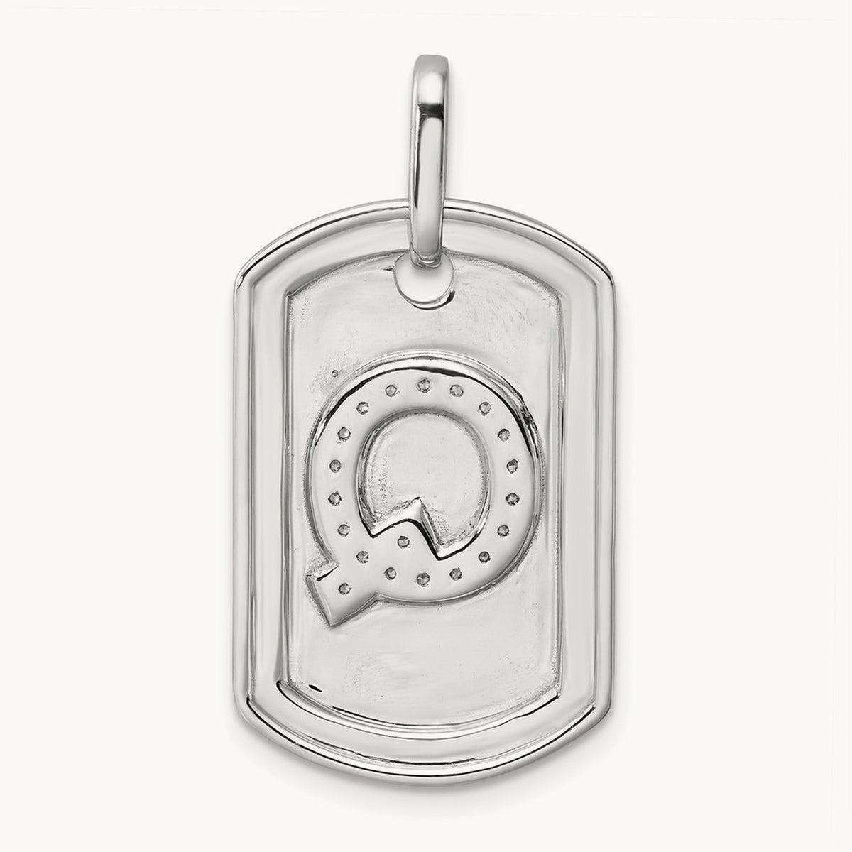 Diamond Dog Tag Charm — 14K White Gold, Q
