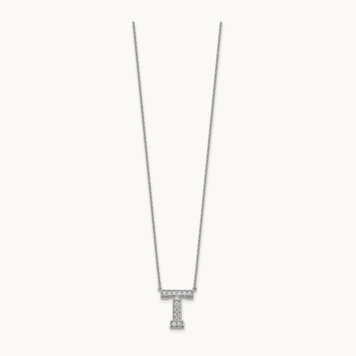 Initial Necklace — 14K White Gold, T, 1/3 ct