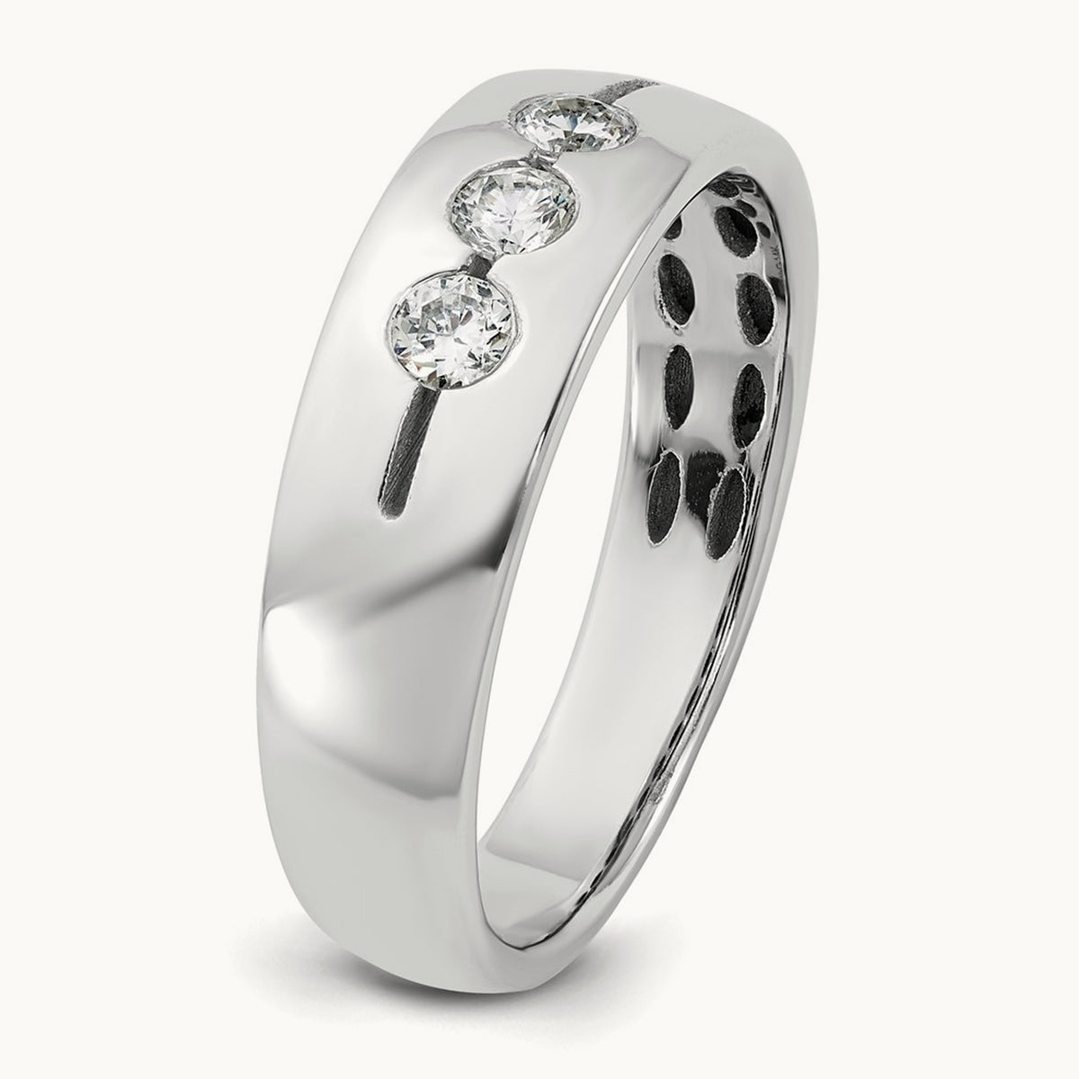 IB Goodman Mens Polished Complete 3-Stone 1/3ct Diamond Ring, 14K White Gold