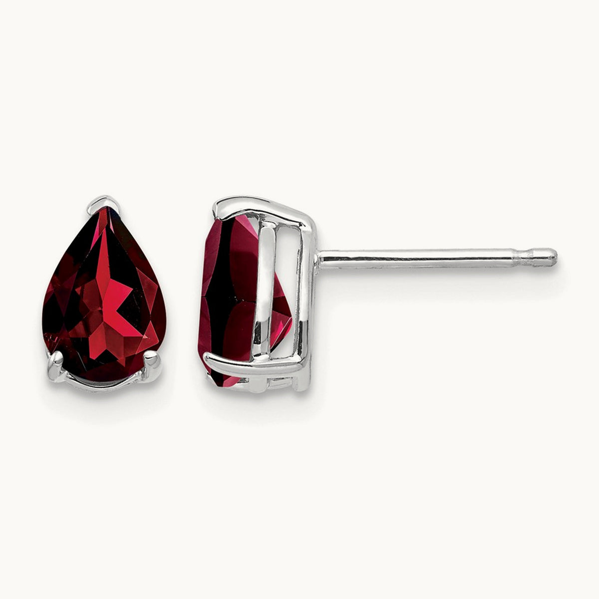 7x5mm Pear Garnet Earrings, 14K White Gold