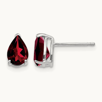 7x5mm Pear Garnet Earrings, 14K White Gold