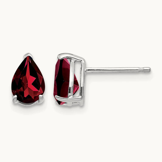 7x5mm Pear Garnet Earrings, 14K White Gold