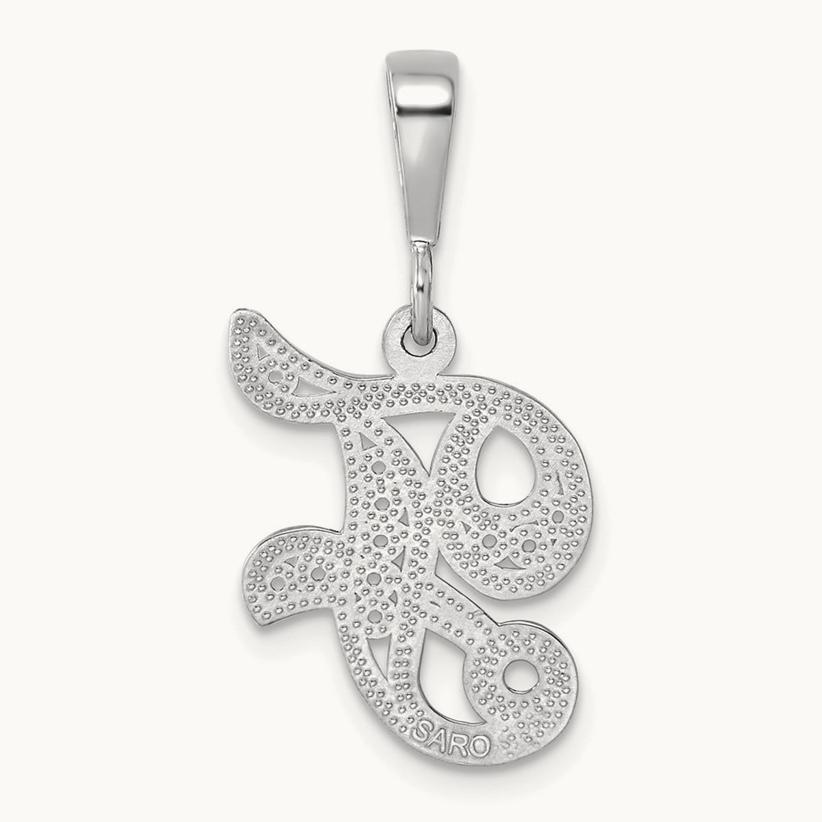 Solid Polished Script Filigree Initial Pendant — F