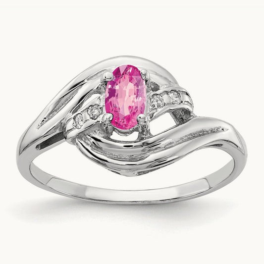 5x3mm Oval Pink Sapphire AA Diamond ring, 14K White Gold