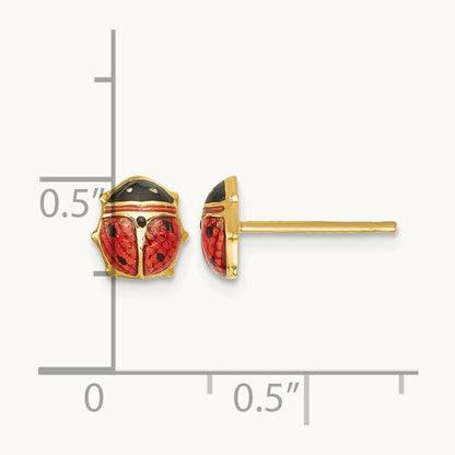 Enameled Ladybug Earrings, 14K