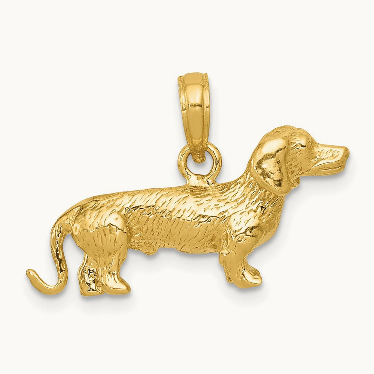 Solid Polished 3-D Wire Haired Dachshund Charm, 14K