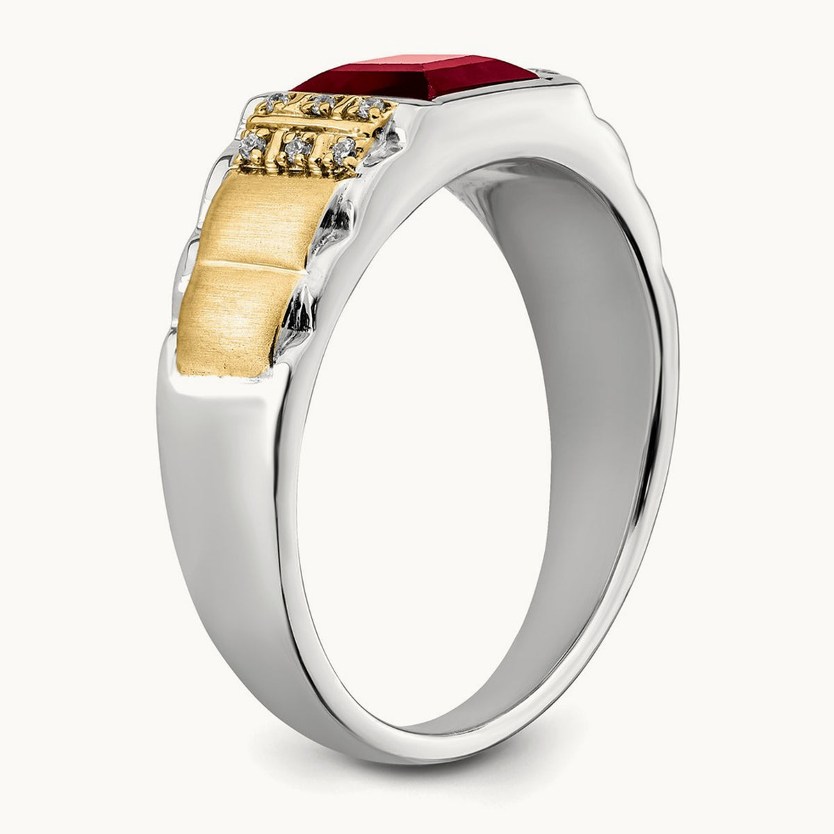 Created Ruby and Diamond Mens Ring, 14K Two-tone