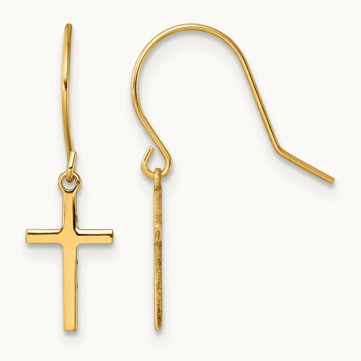 Dangle Cross Shepherd Hook Earrings, 14K