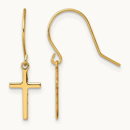 Dangle Cross Shepherd Hook Earrings, 14K