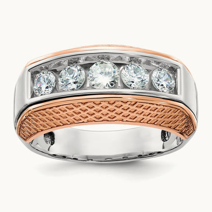 & Rose Gold IBGoodman Men's Textured 5-Stone Diamond Ring, 14K White