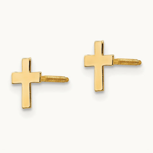 Madi K Polished Tiny Cross Silicone Back Earrings, 14K