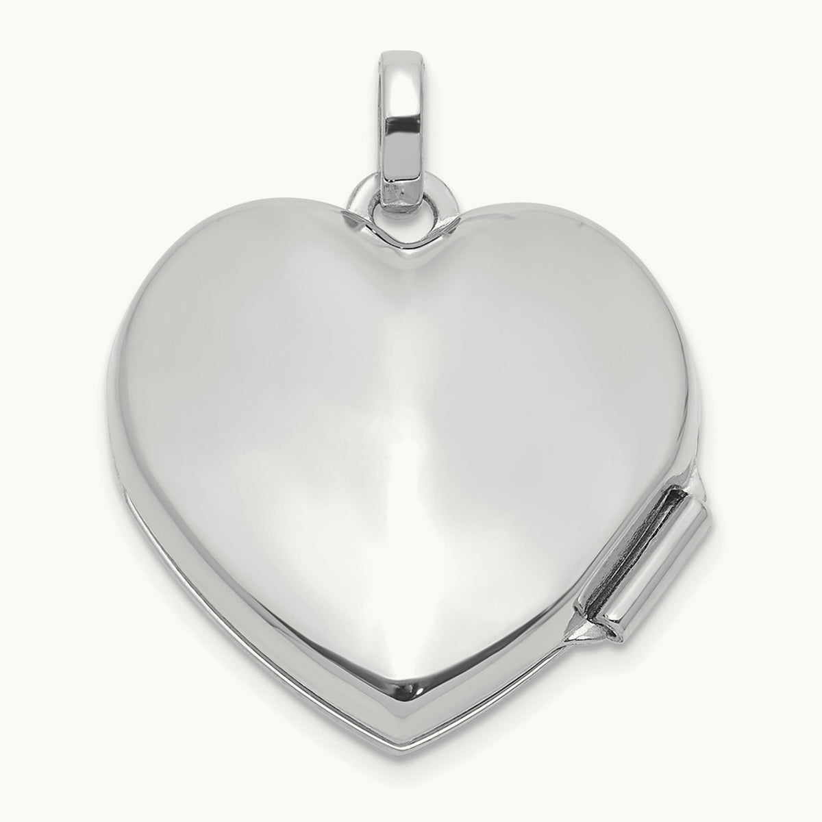 Polished and Textured Diamond Heart Locket with White Rhodium — 14K White Gold, 15mm