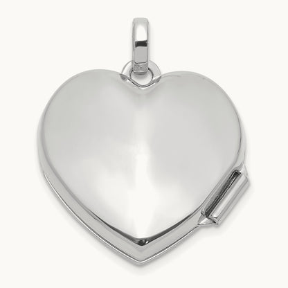 Polished and Textured Diamond Heart Locket with White Rhodium — 14K White Gold, 15mm