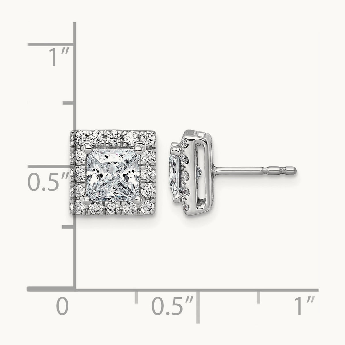 Princess Halo Post Earrings, 0.50-7.50 ct tw Lab-Grown Diamond — 2 1/2 ct, 14K White Gold