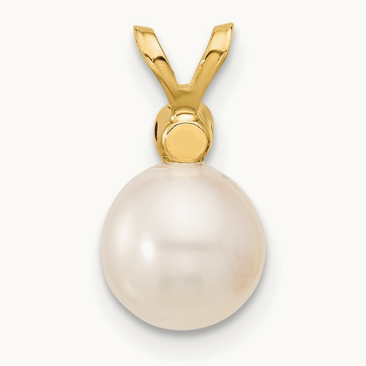 7- White Round FWC Pearl Ruby Pendant, 7.5mm, 14K