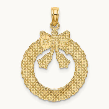 Satin/Polished Christmas Wreath Charm, 14K