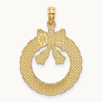 Satin/Polished Christmas Wreath Charm, 14K