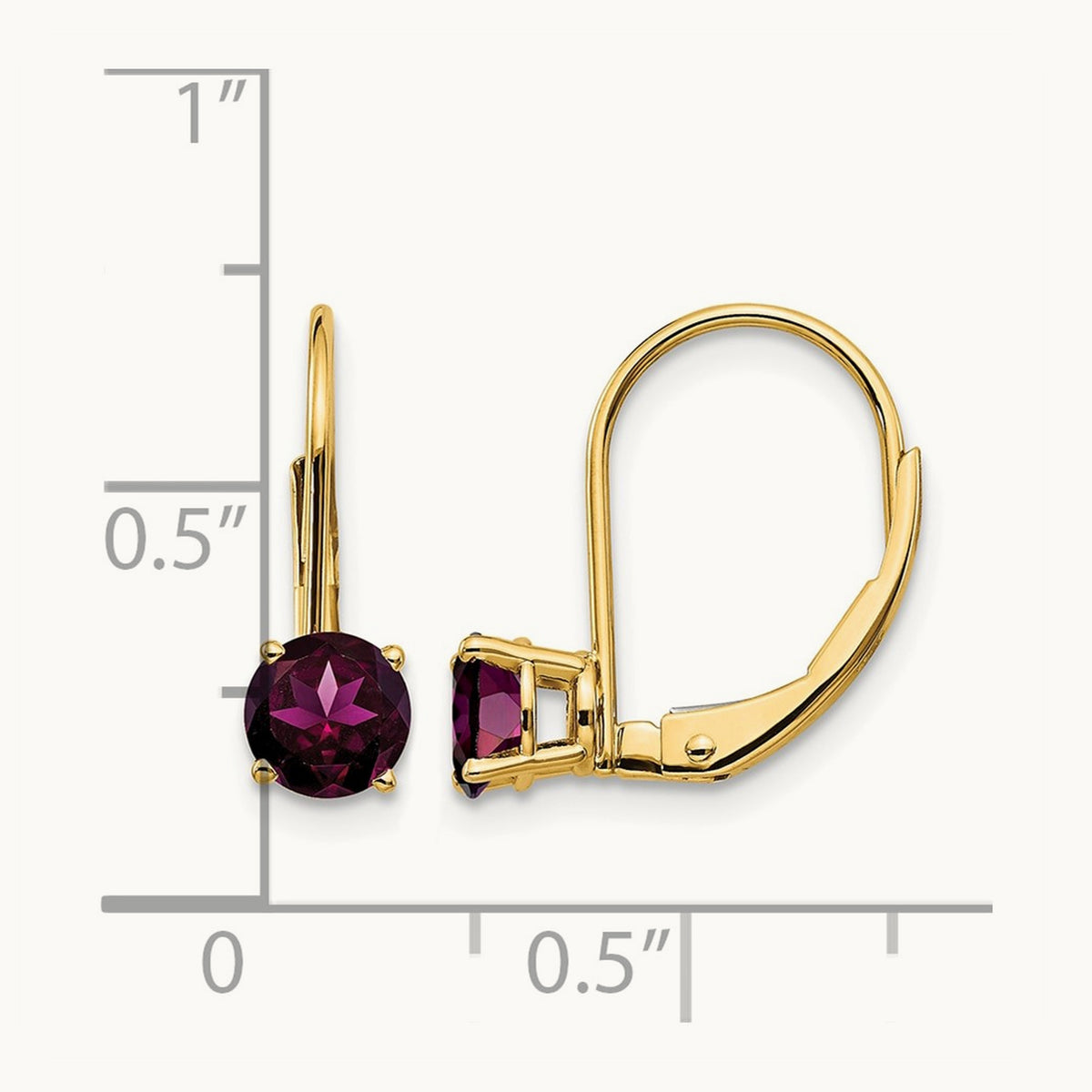 Rhodolite Garnet Leverback Earrings, 5mm, 14K
