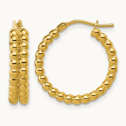 Polished Beaded 2-Row Round Hoop Earrings — 20mm