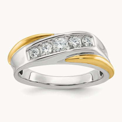 14ktt IBGoodman Men's Polished and Grooved 5-Stone Diamond Ring