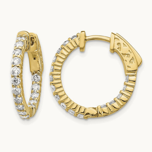 Diamond Round Hoop w/Safety Clasp Earrings, 14K