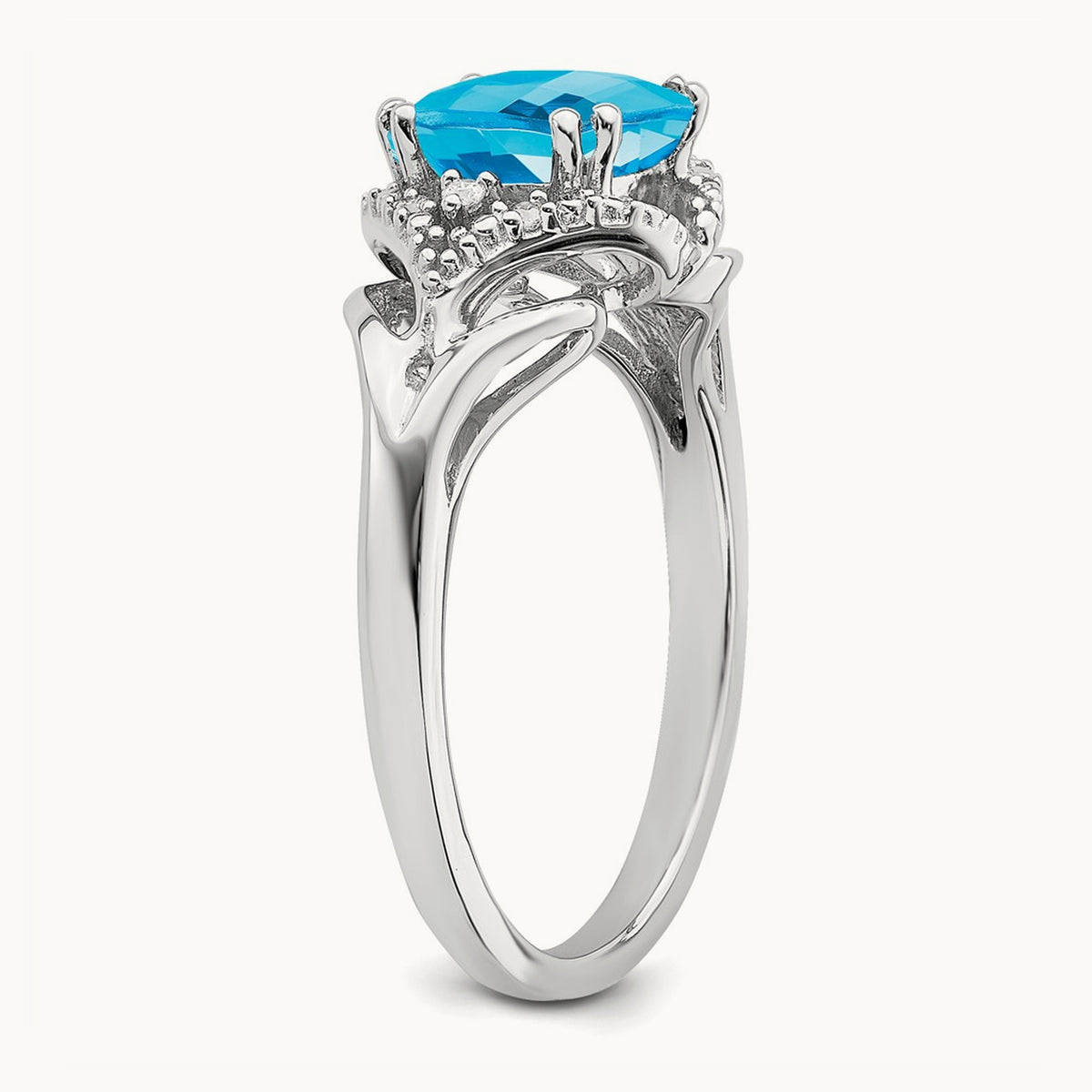 Blue Topaz and Diamond Ring, 14K White Gold