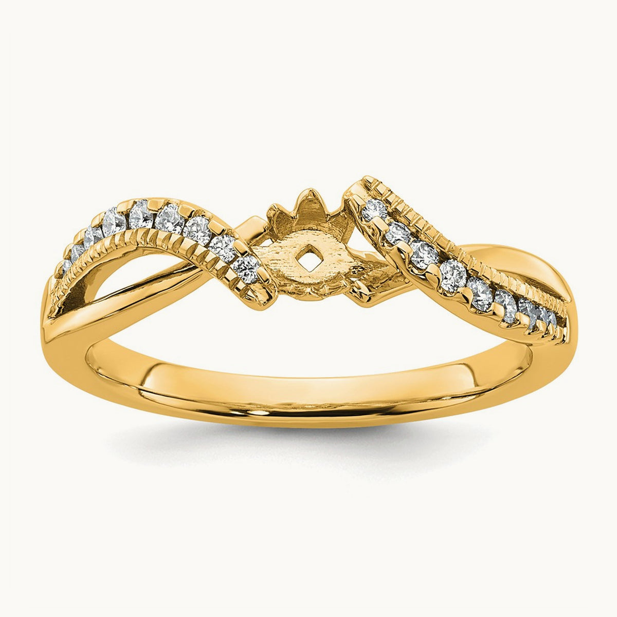 Peg Set Diamond Semi Criss-Cross Eng Ring, 14K Yellow Gold
