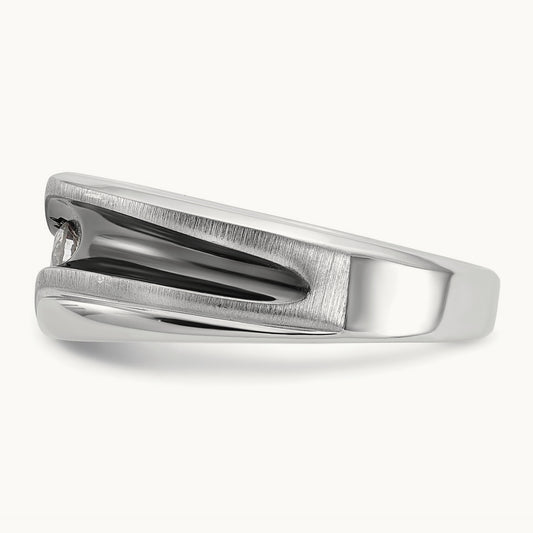 w/ Blk RH IBGoodman Men's Polish/Satin/Grooved Solitaire Dia Ring, 14K White Gold