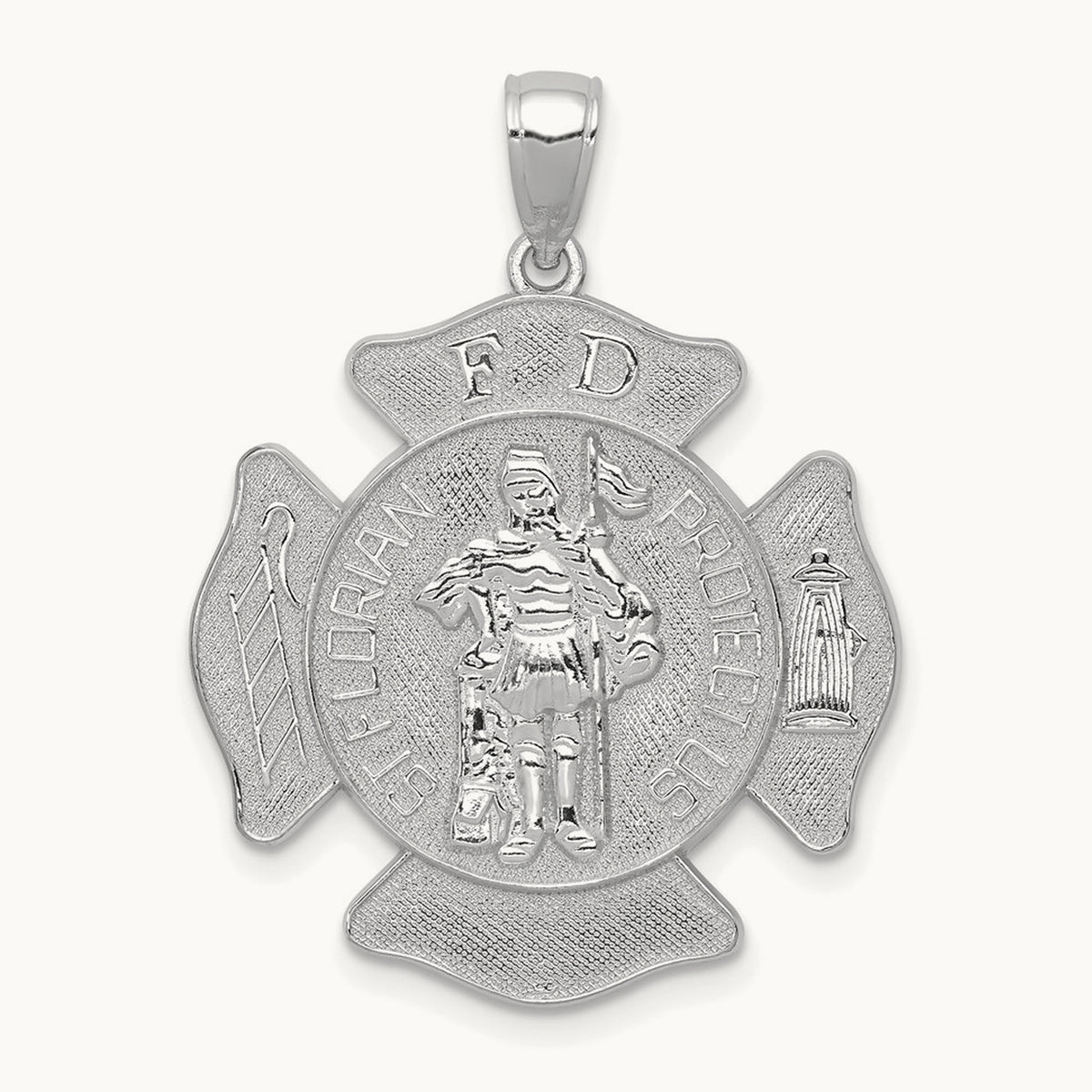 Large FD St. Florian Badge Pendant — 14K White Gold