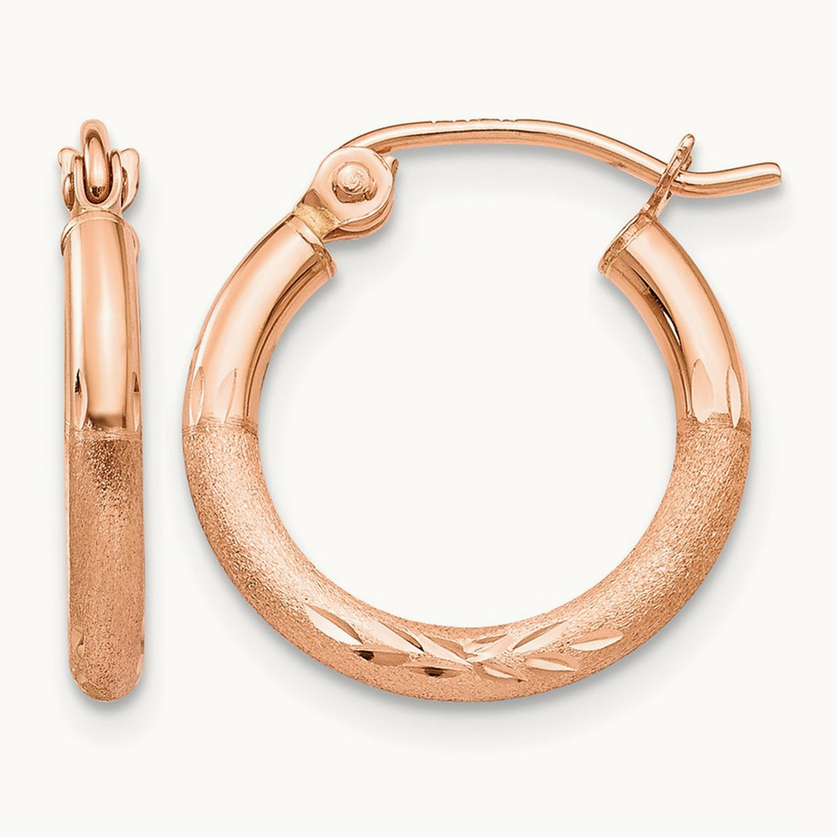 Lightweight Satin Diamond Cut Hoop Earrings — 15mm