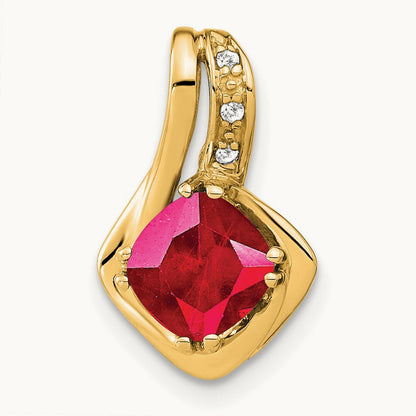 Created Ruby and Lab-Grown Diamond Chain Slide Pendant — 14K Yellow Gold