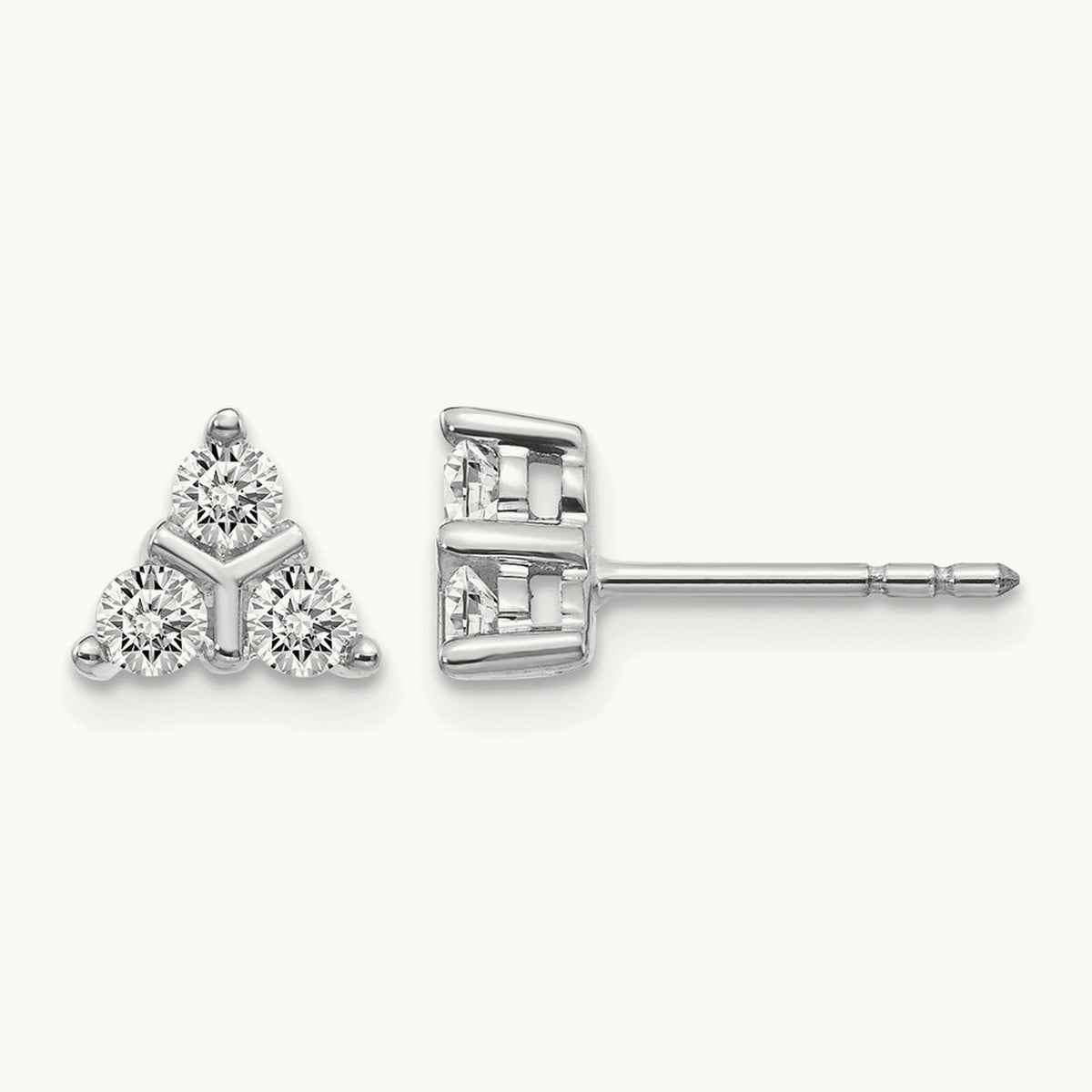 3-stone Diamond Triangle Earrings, 14K White Gold