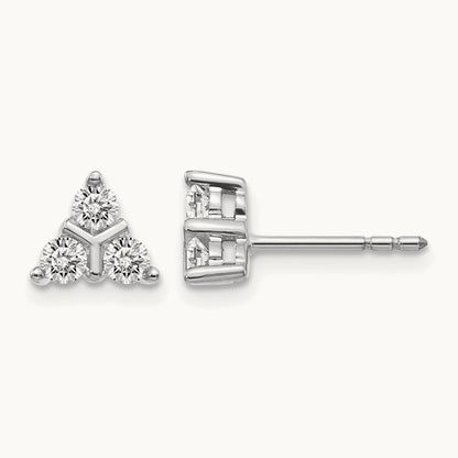 3-stone Diamond Triangle Earrings, 14K White Gold
