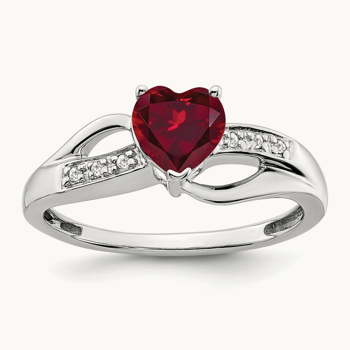 Created Ruby and Lab-Grown Diamond Heart Ring — 14K White Gold, 7