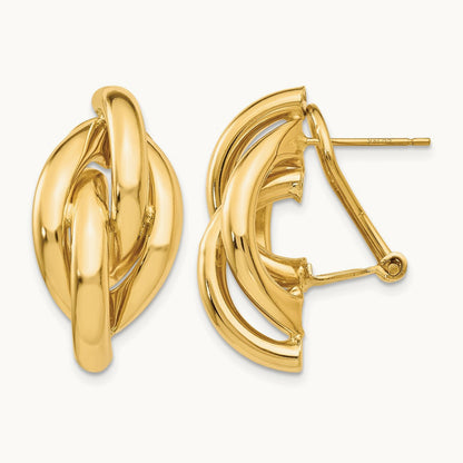 Swirl Omega Back Post Earrings — 14K Yellow Gold